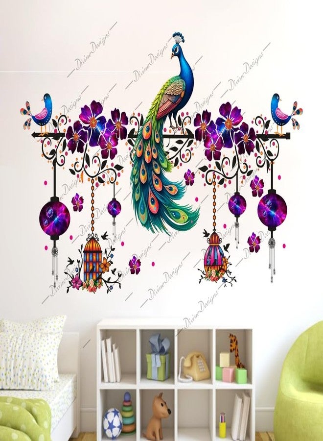 DivineDesigns ملصق حائط ذاتي اللصق من الفينيل PVC بتصميم طاووس وأزهار ملونة وأقفاص، من تصميم DivineDesigns، لتزيين المنزل/غرفة المعيشة (متعدد الألوان) - Image 2